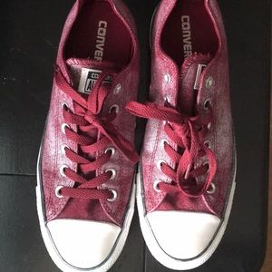 Maroon Converse with silver metallic detail
